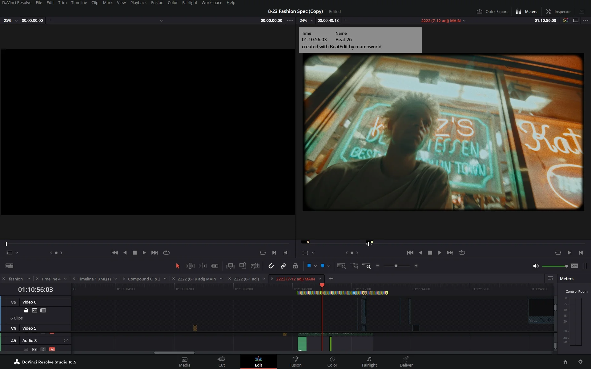 Interface of DaVinci Resolve - another good tool for free 8mm frame overlays