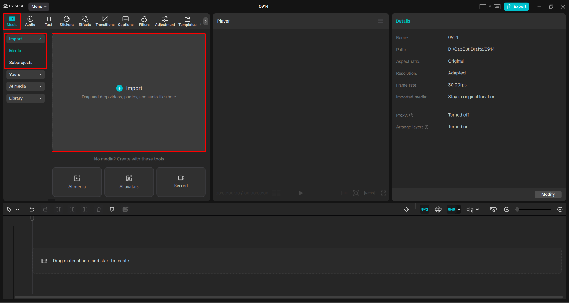 Importing a video into the CapCut desktop video editor