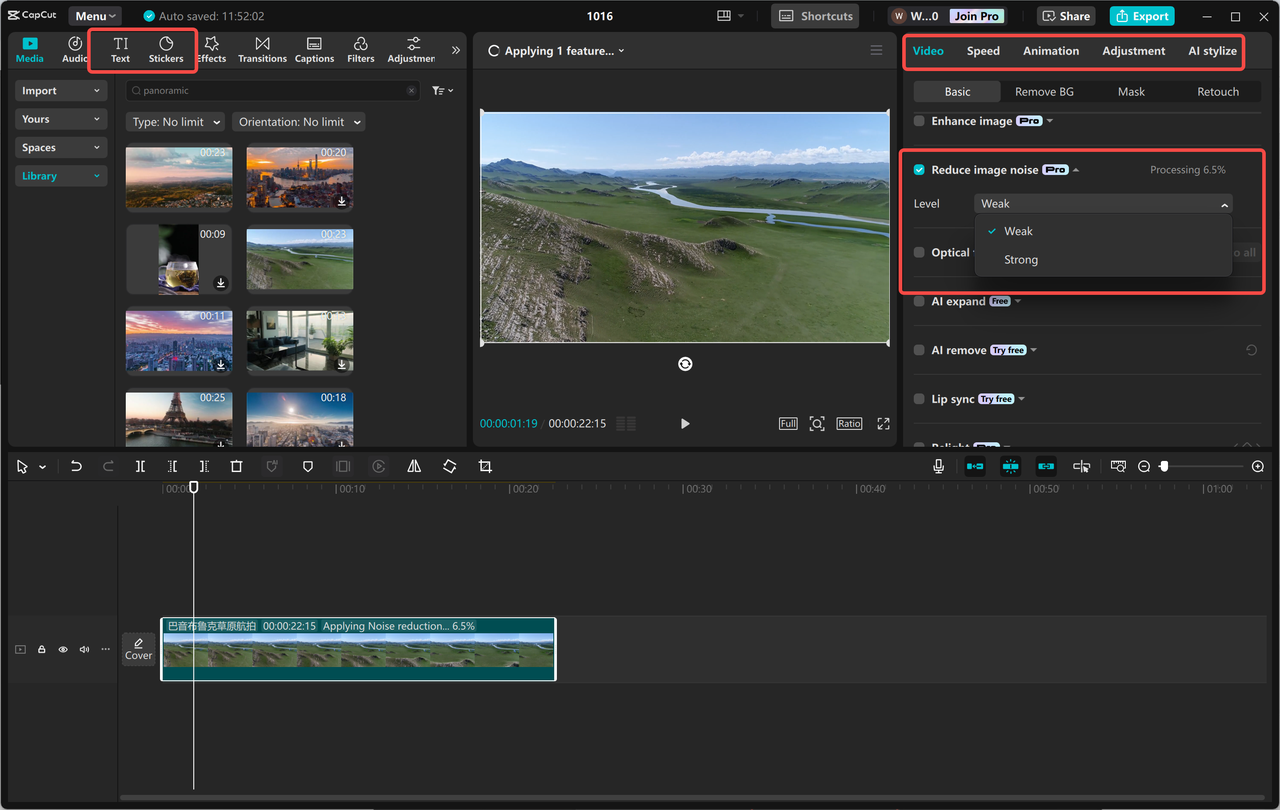 Anpassen des Panoramavideos im CapCut Desktop-Video-Editor
