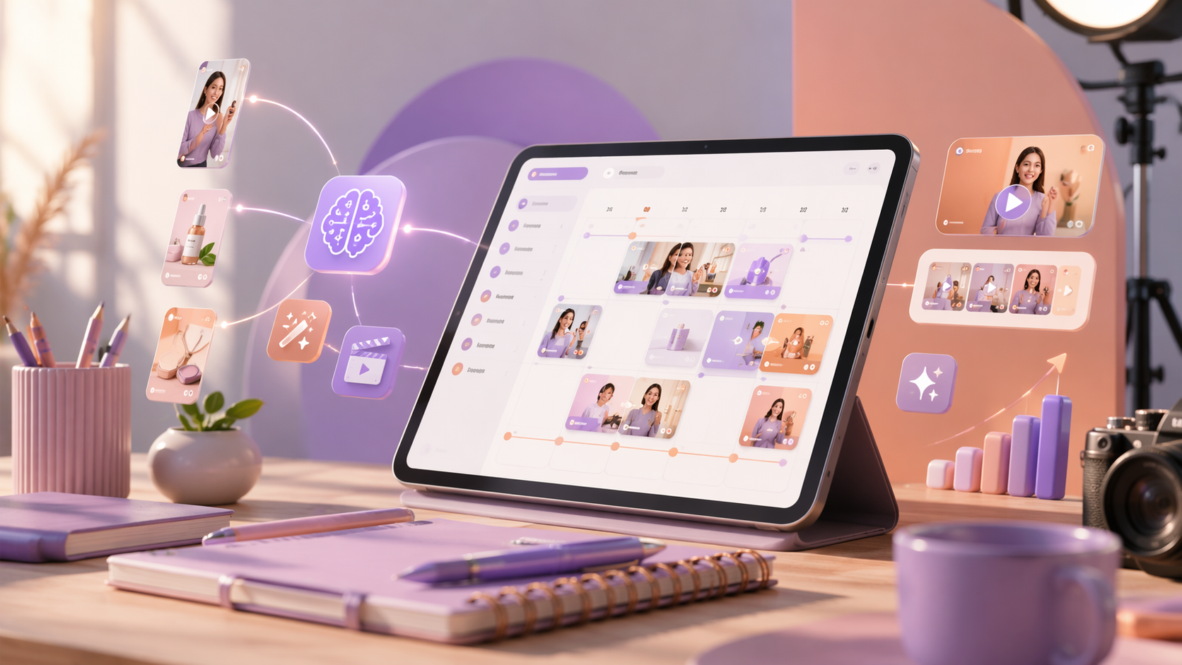 AI Video Content Calendar premium AI social video workflow visual for Pippit creators