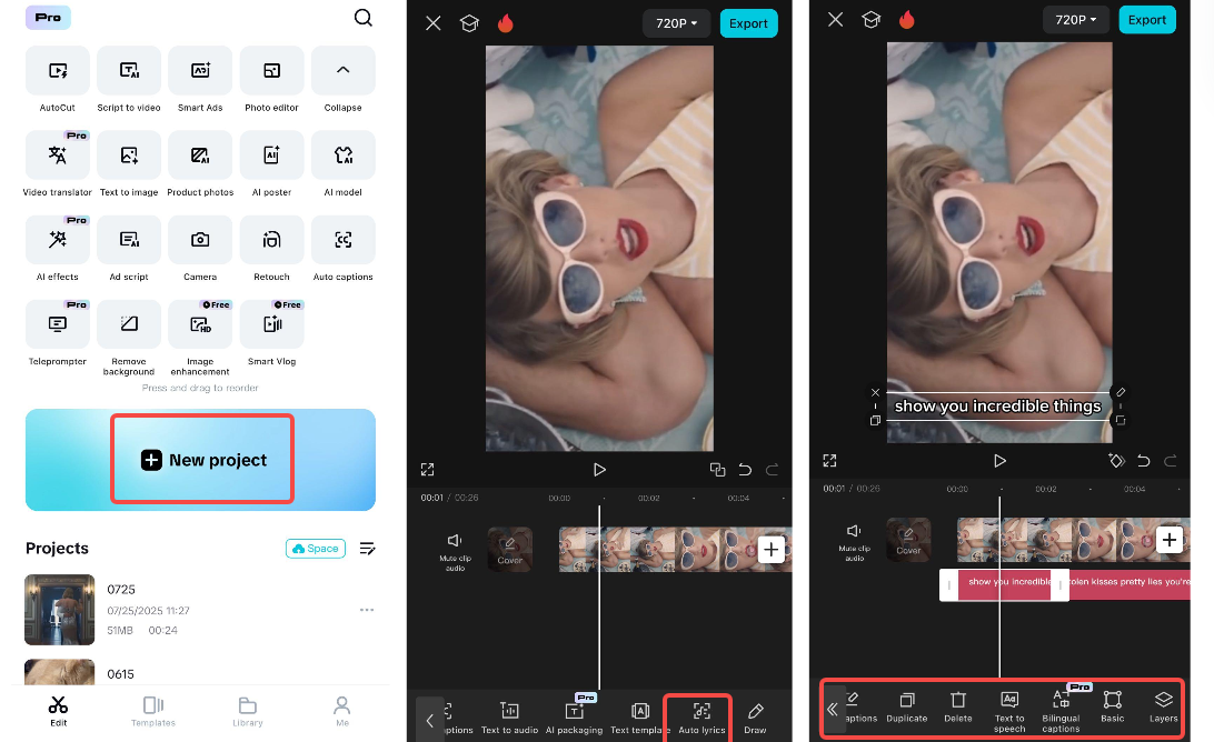 Edit text in lyric videos using the CapCut App