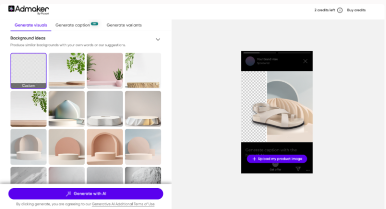 Interface of AdMaker by PicsArt - the best AI ad generator