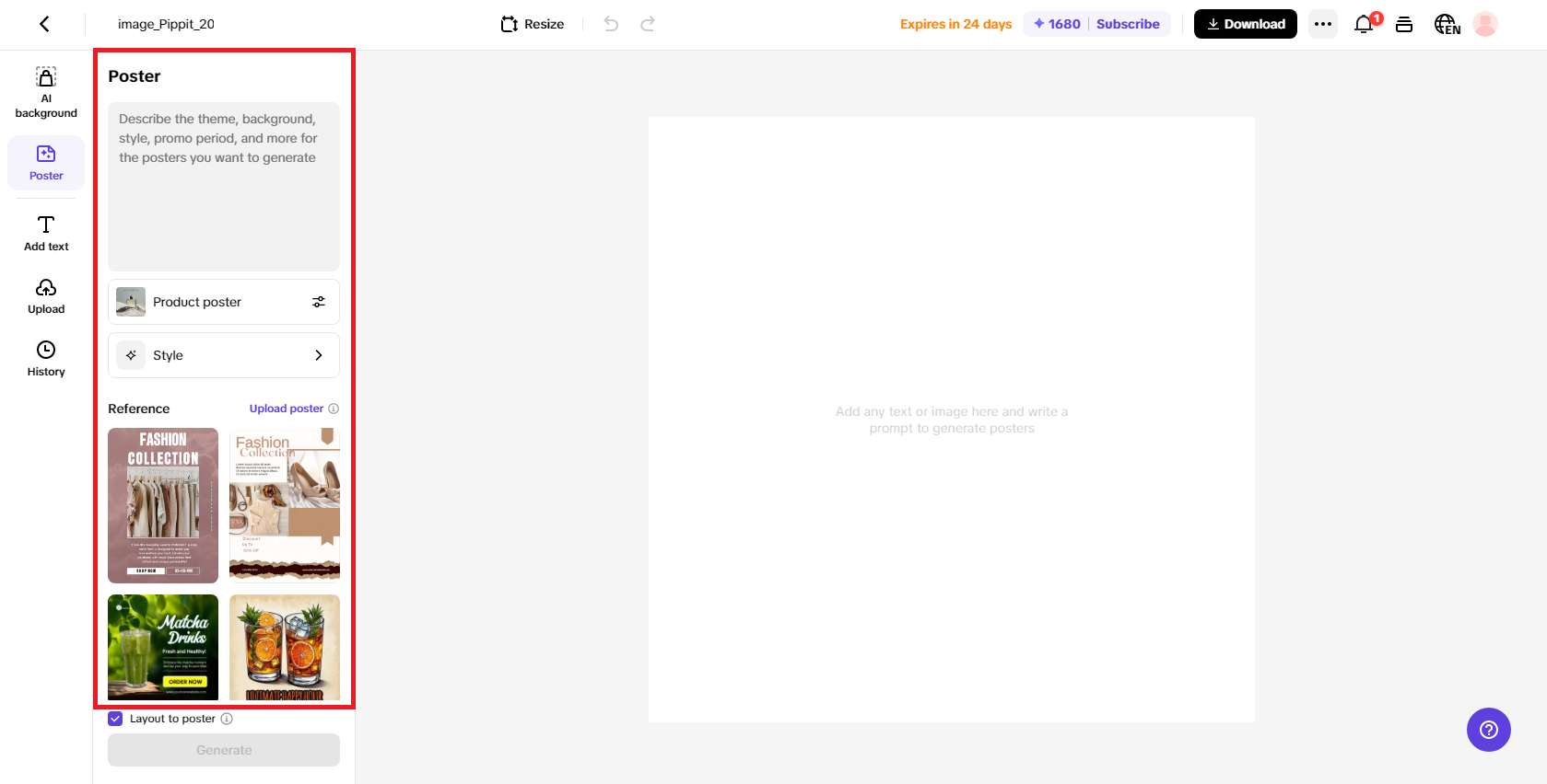 Poster generation landing page