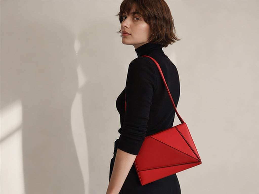 Virtuelle Handtasche Try On Video prompt Beispiel 6 - Geometrische Modetasche