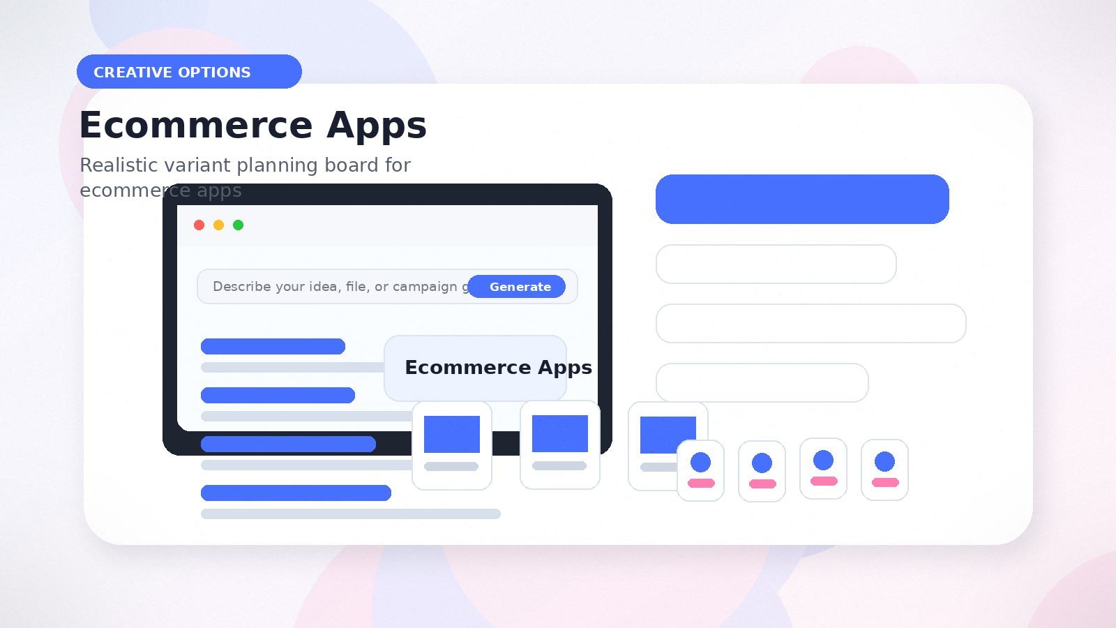 Ecommerce Apps realistic creative options visual for ecommerce apps
