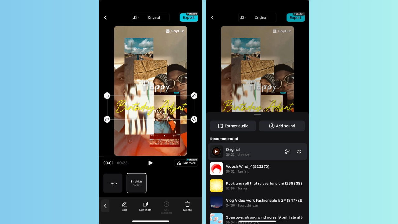 Add personalized text and background music
