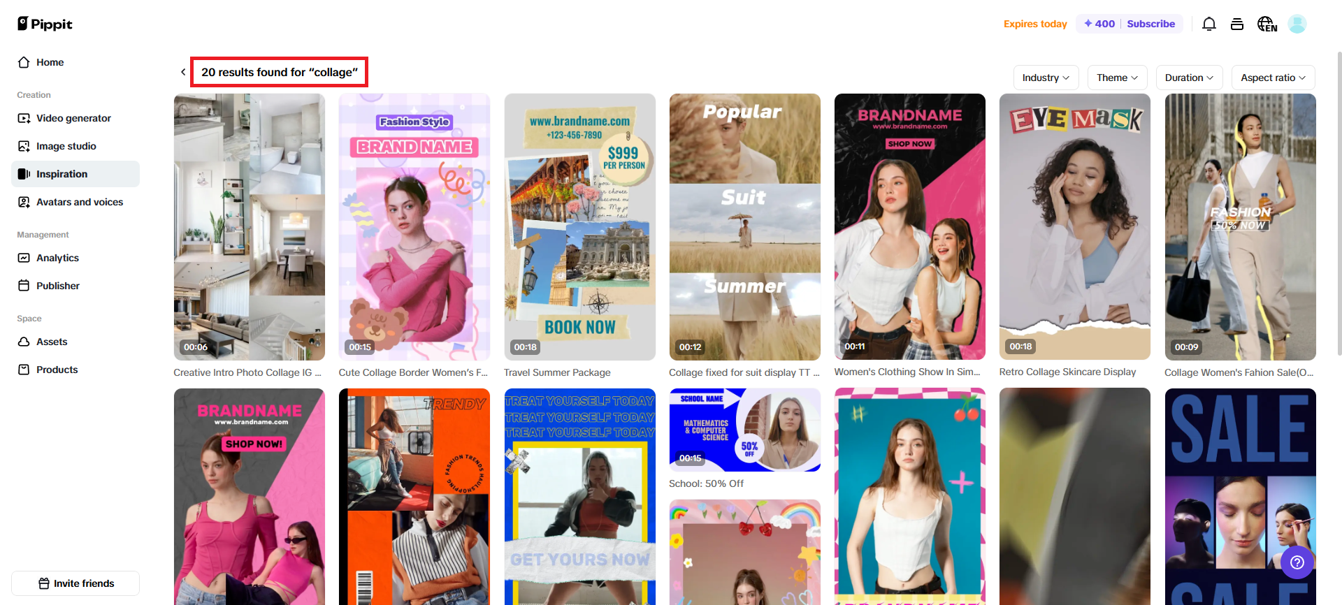 Pre-made collage templates
