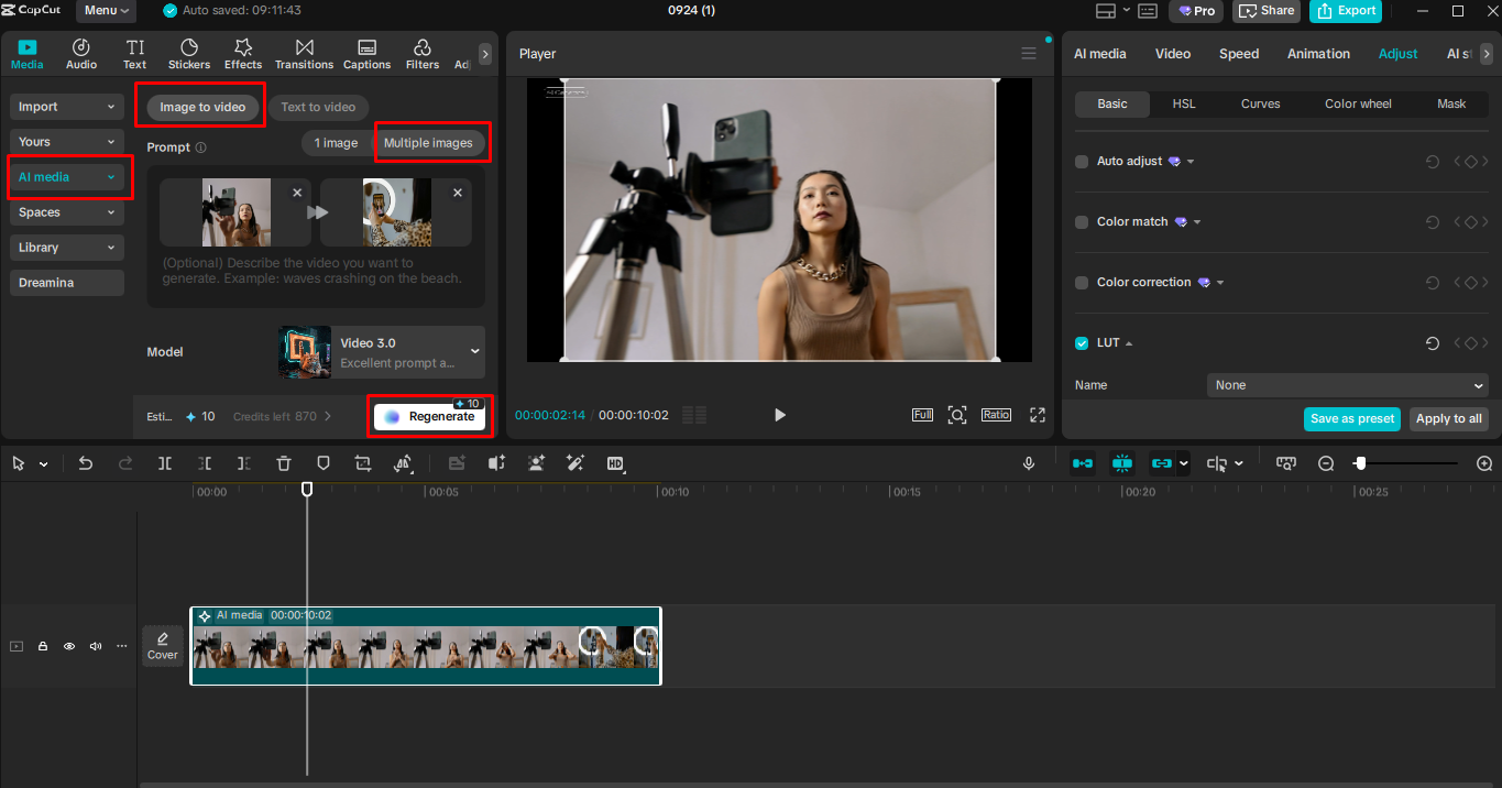 Converting images to a video in the CapCut desktop video editor
