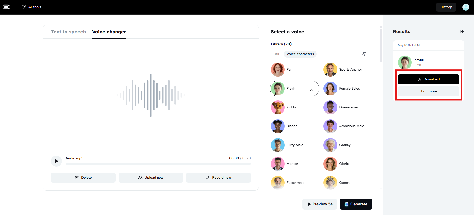 Export the edited file