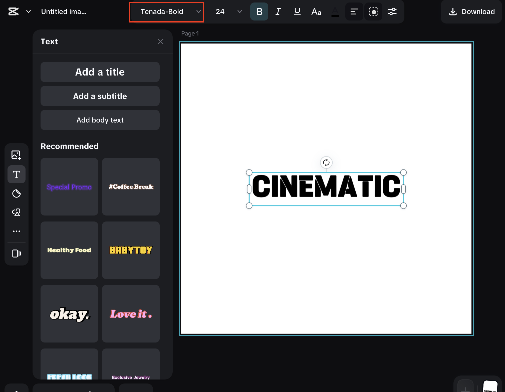 Selecting a font from the top floating toolbar in CapCut