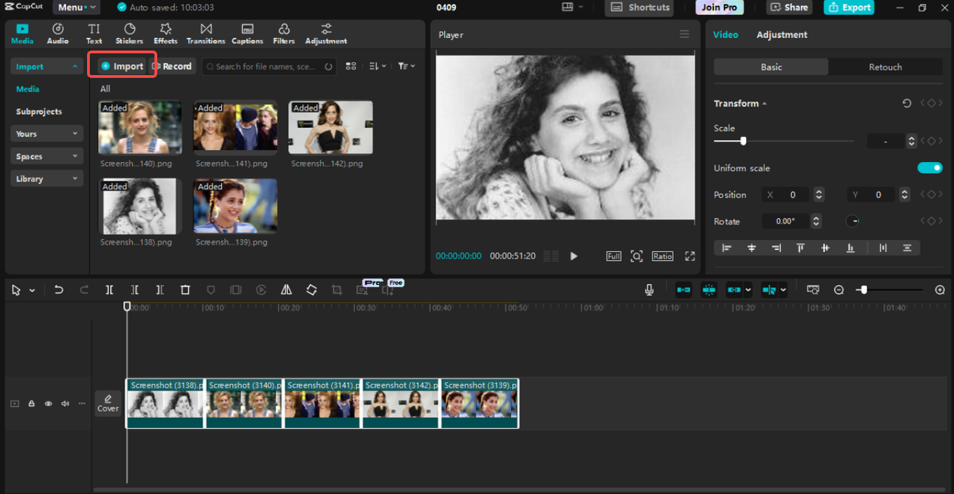 Importing the image/video to CapCut