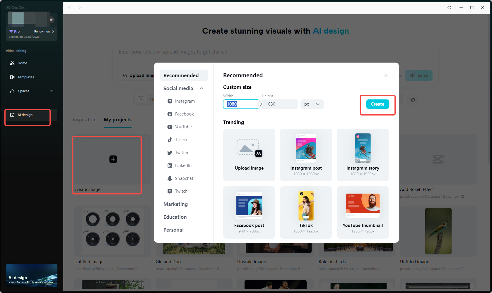 Create a canvas in CapCut AI design