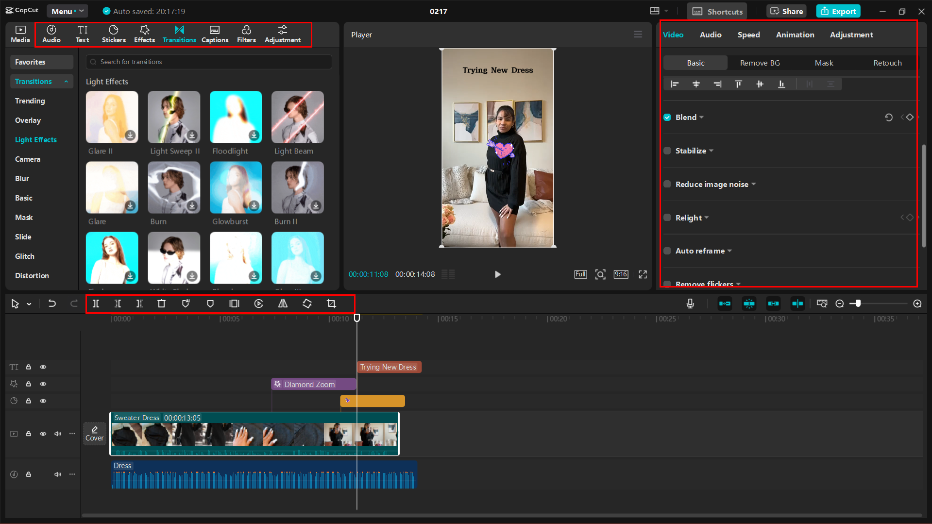 Interface of the CapCut desktop video editor - creating and editing the reel