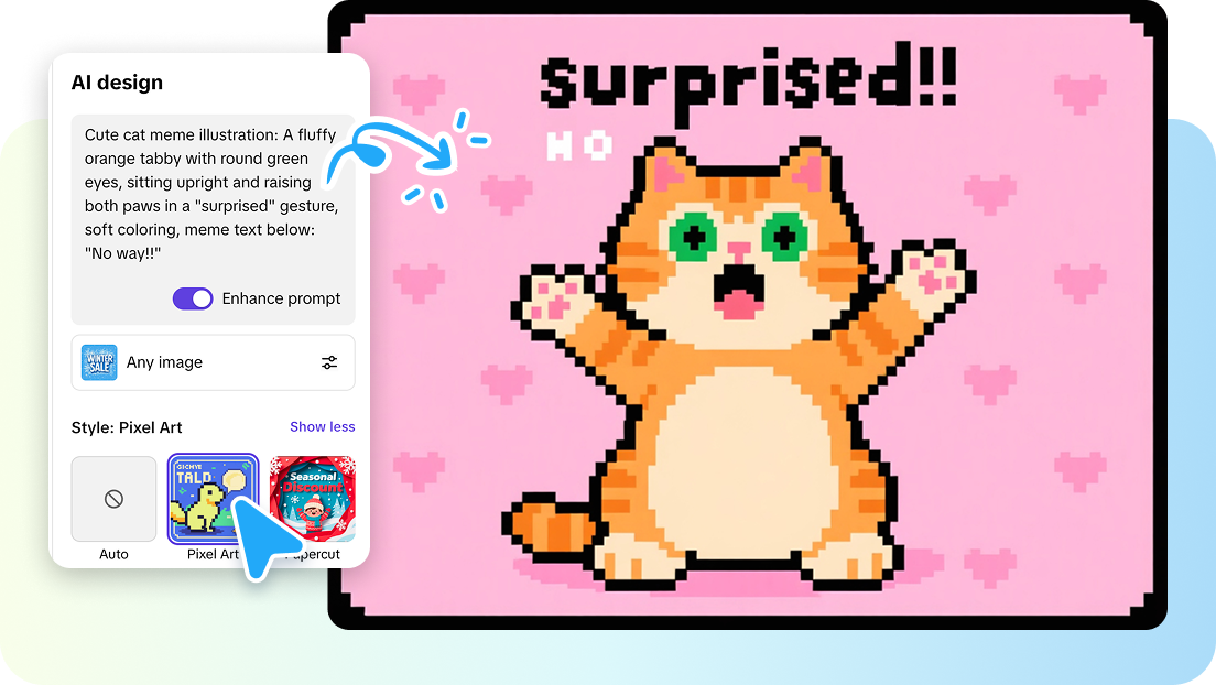 One‑click URL/Text to Video: address bar, content blocks, auto scene cards generating captions.