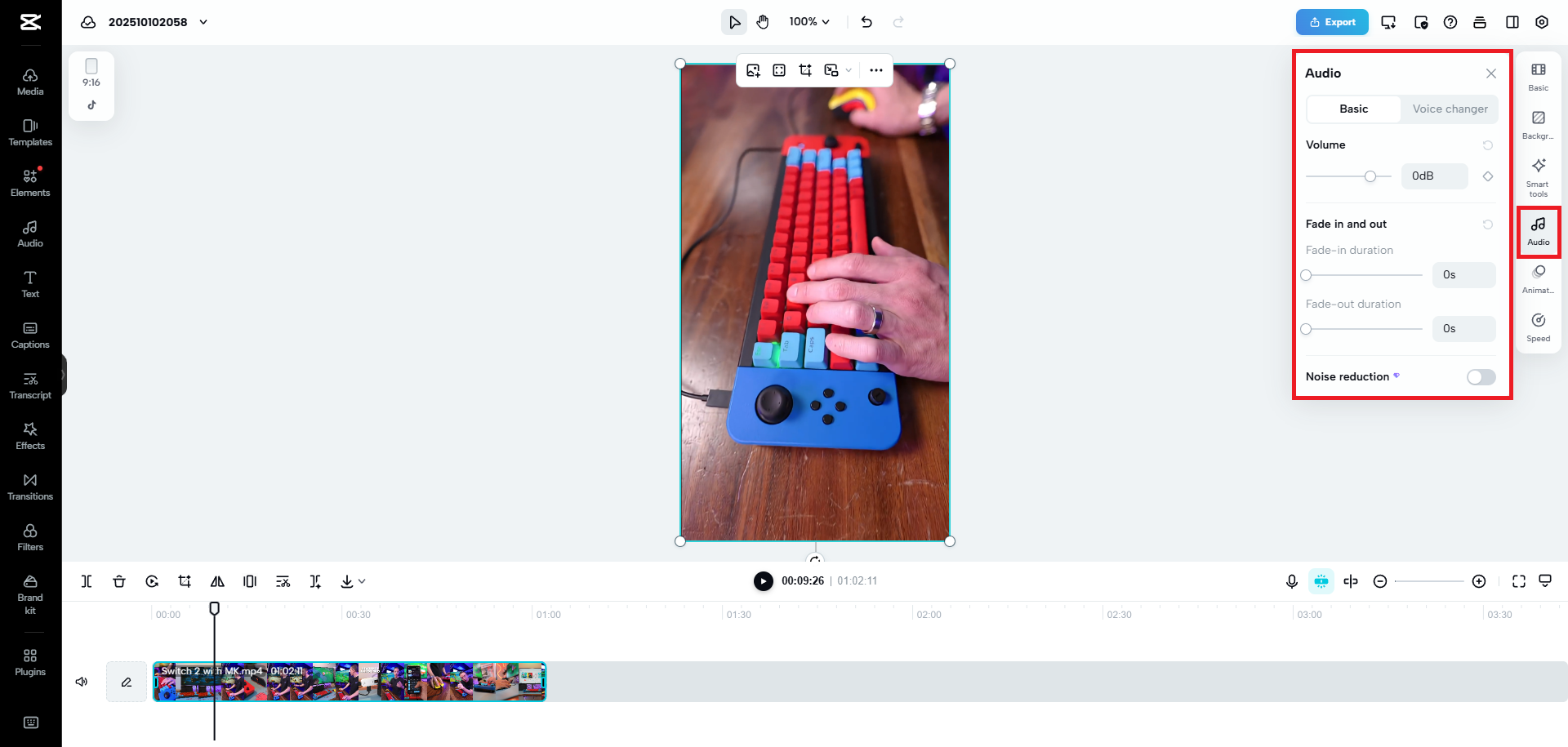 Access the video's audio settings