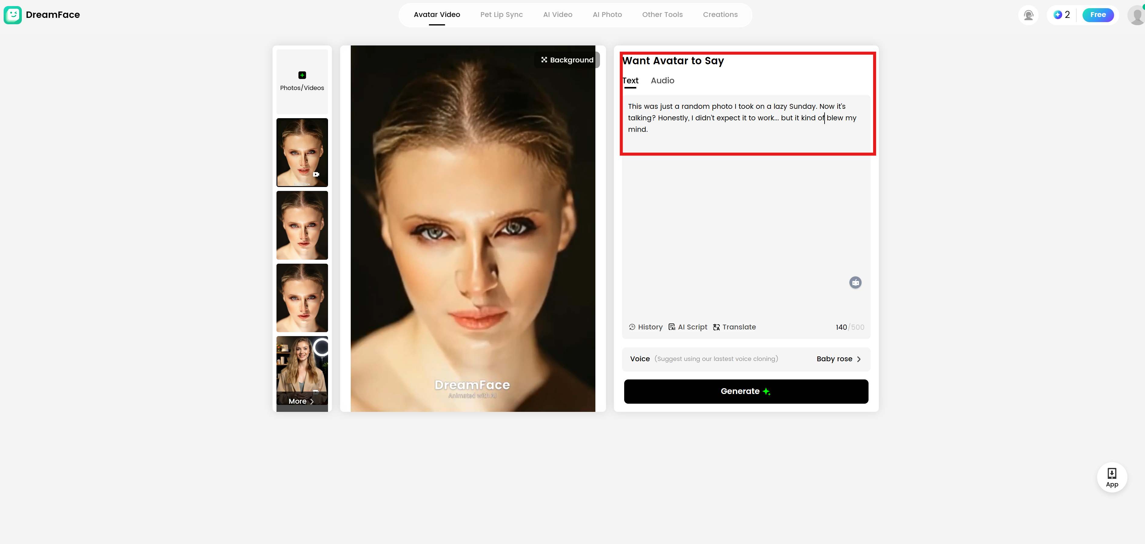DreamFace talking avatar