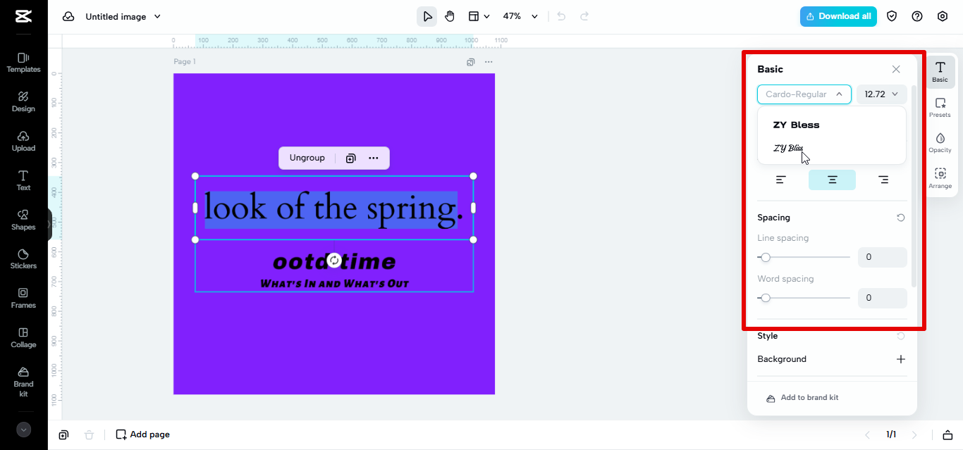 CapCut Web font customization options