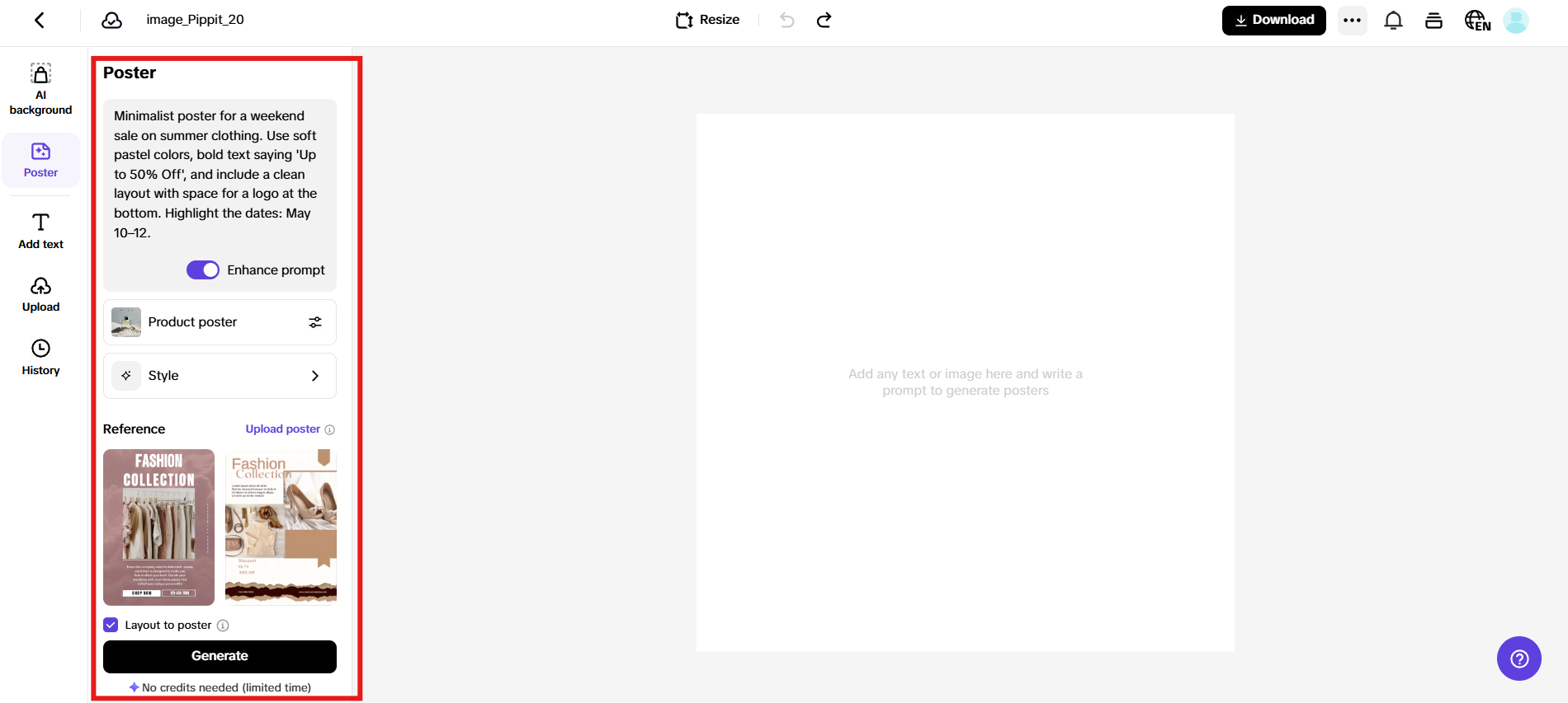 Enter prompt and generate