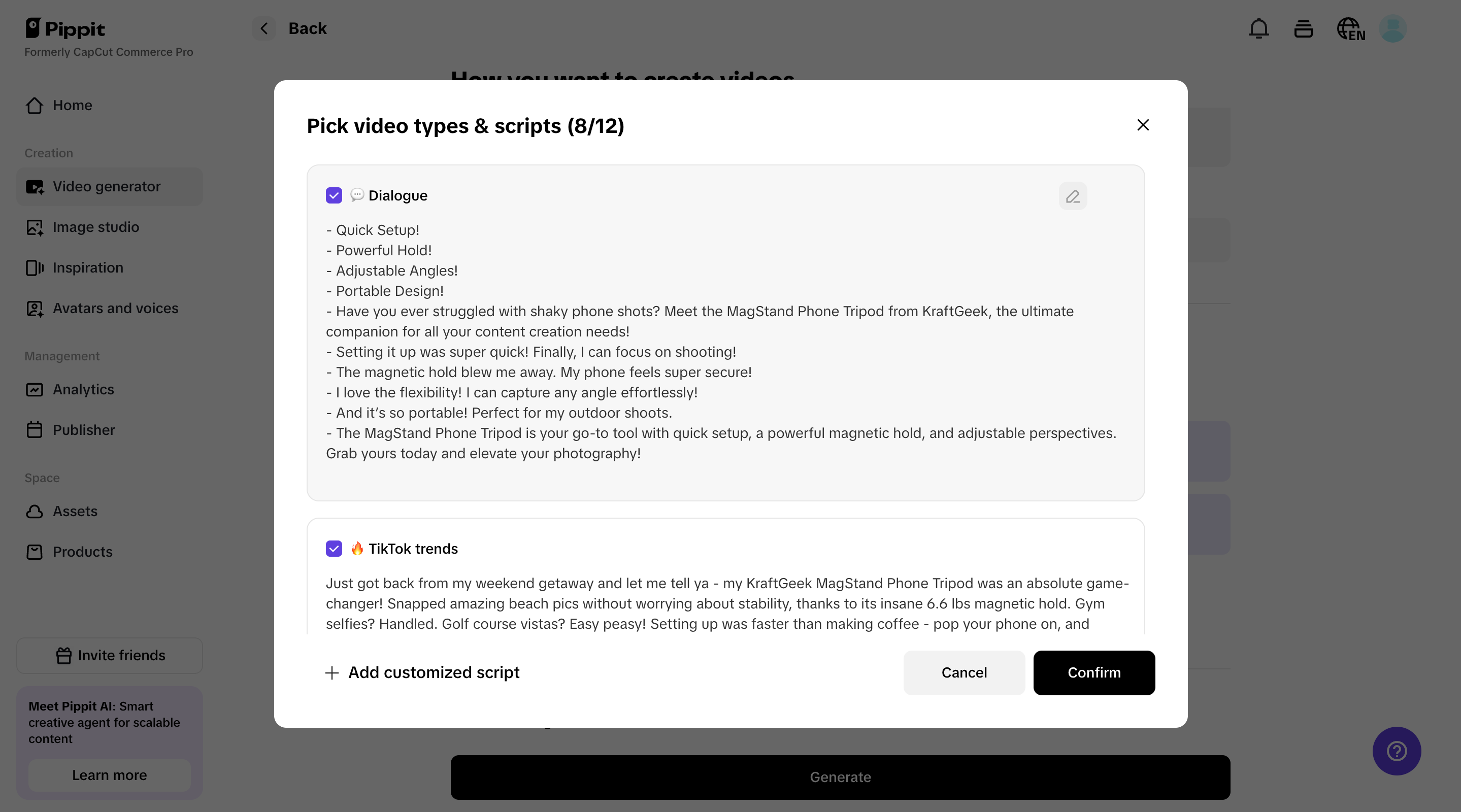 Pippit instant text-to-video conversion