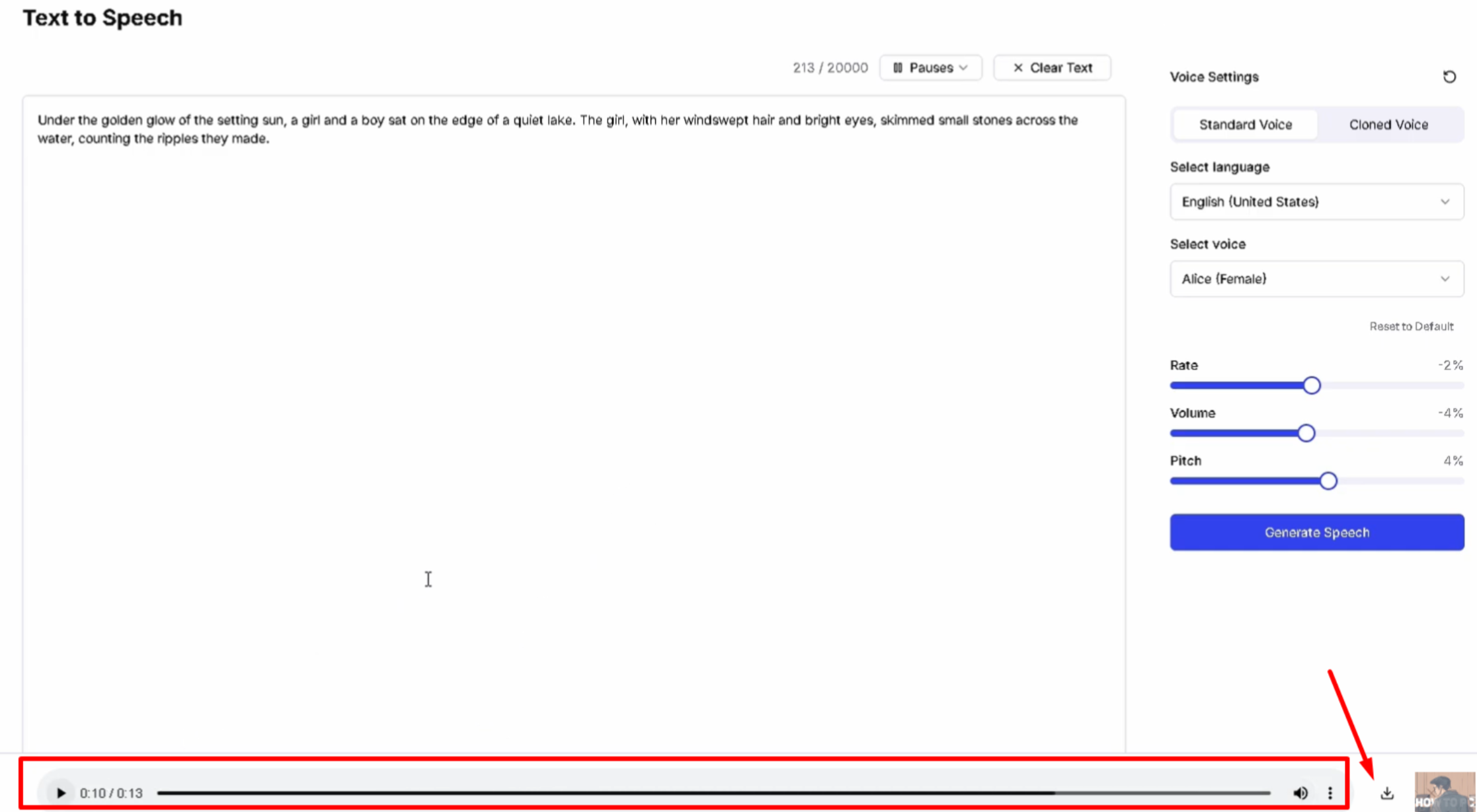Spraak genereren en downloaden in LuvVoice