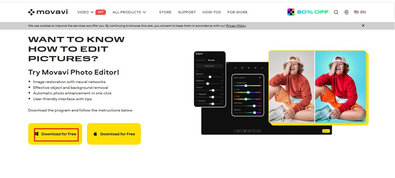 Install the Movavi photo editor