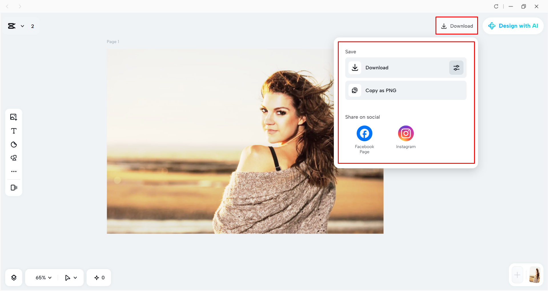 Downloading the image from the CapCut desktop video editor