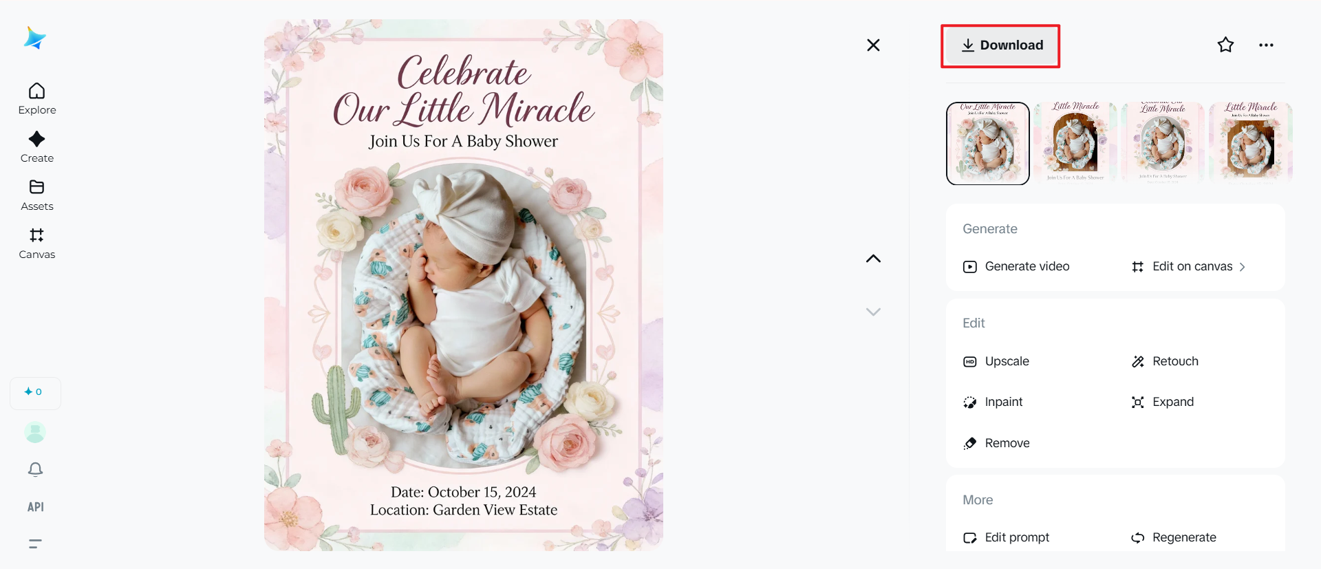 베이비 샤워 초대장 소녀