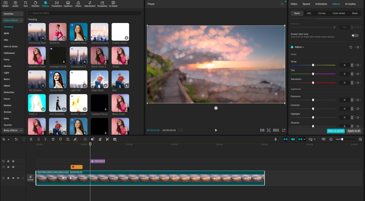 The Effect Keyframes in CapCut PC