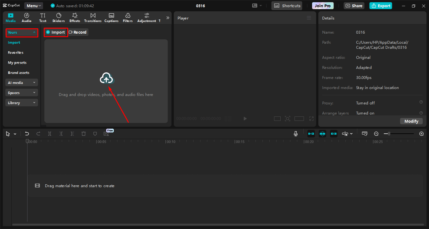 CapCut 데스크톱 비디오 편집기에 비디오 업로드