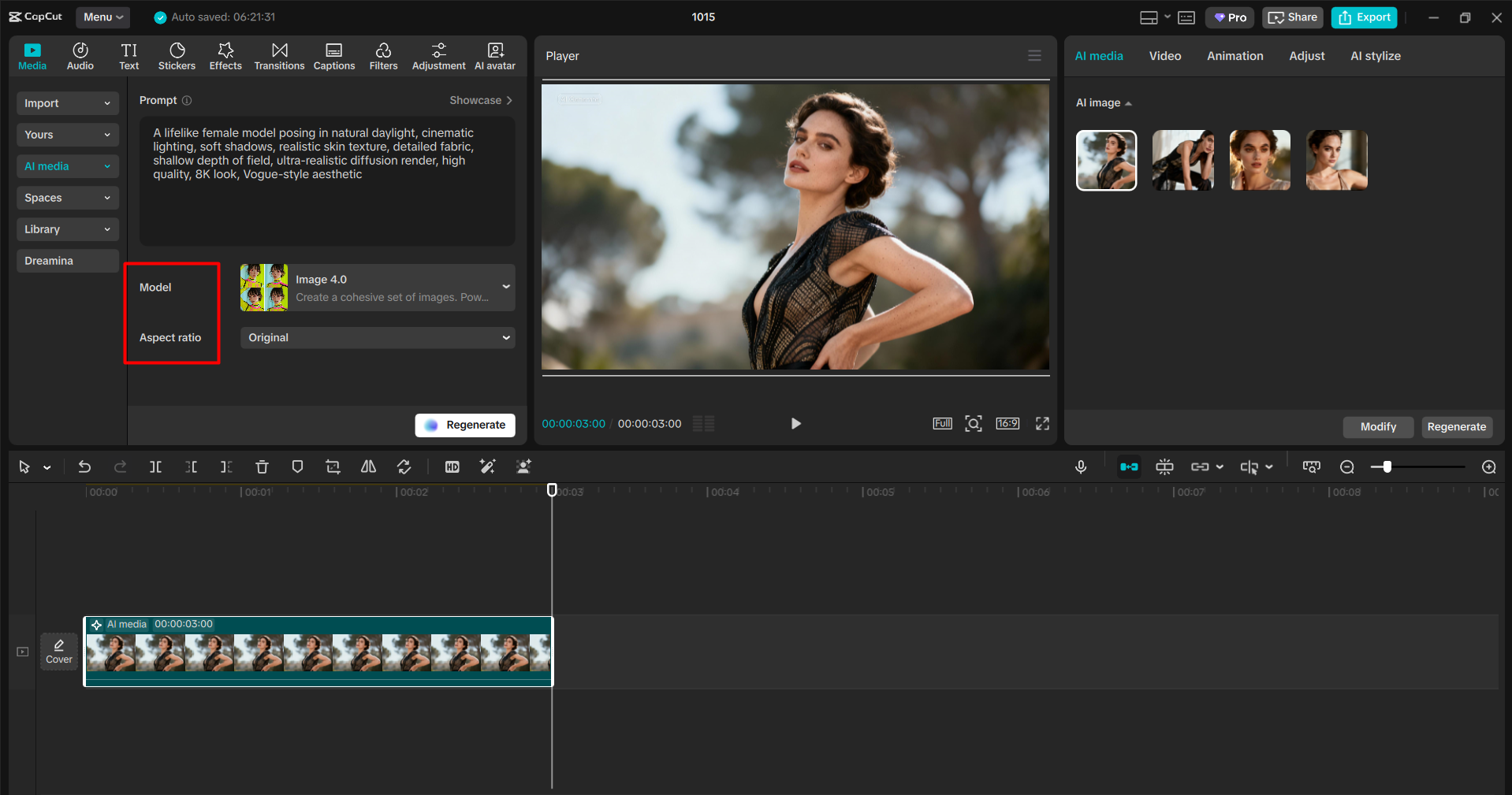 Generating AI images in the CapCut desktop video editor
