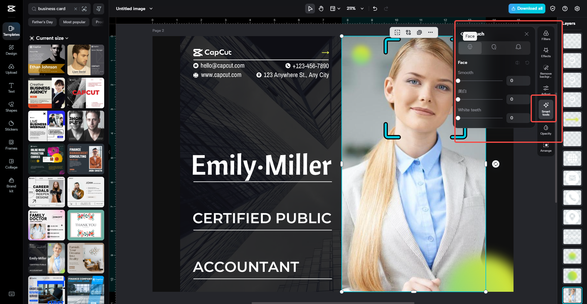Choose the business template and edit it