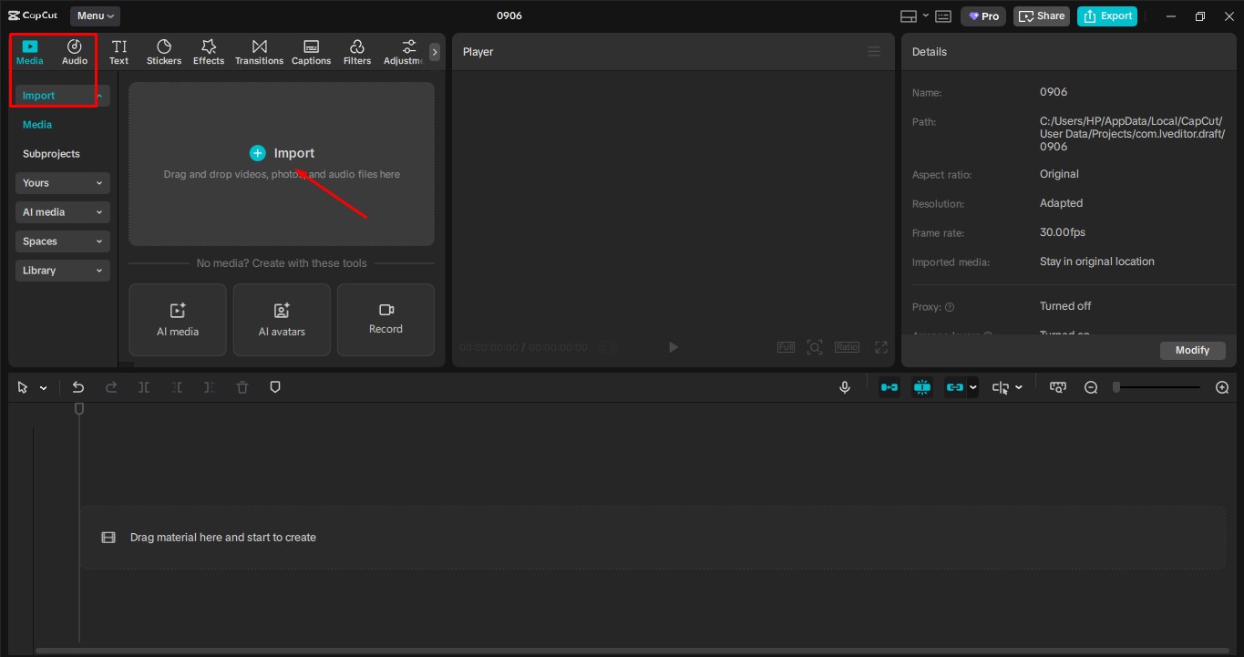 I-import ang iyong video sa CapCut desktop video editor