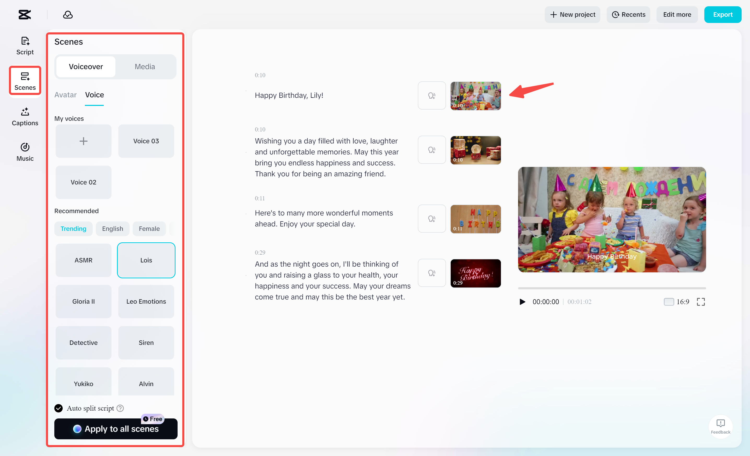 Adicionando narração e mídia a um vídeo no editor de vídeo para desktop CapCut