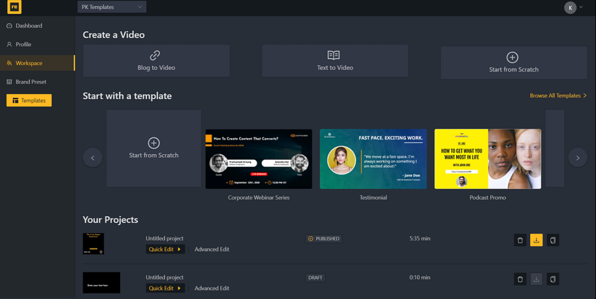 Recast Studio interface