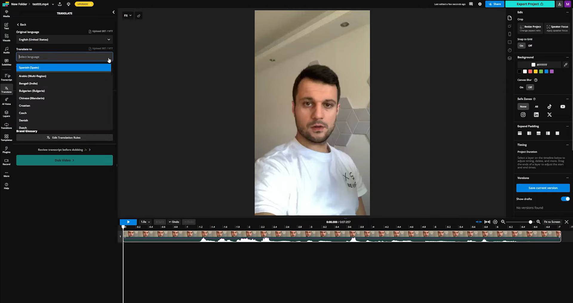 Interface of Kapwing - a perfect tool to translate Chinese voice to English