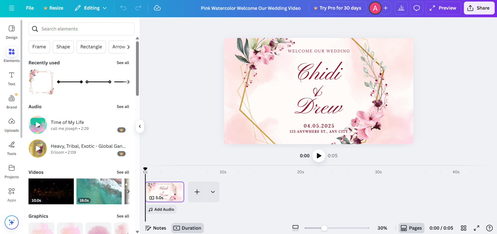 Canva wedding invitation maker interface