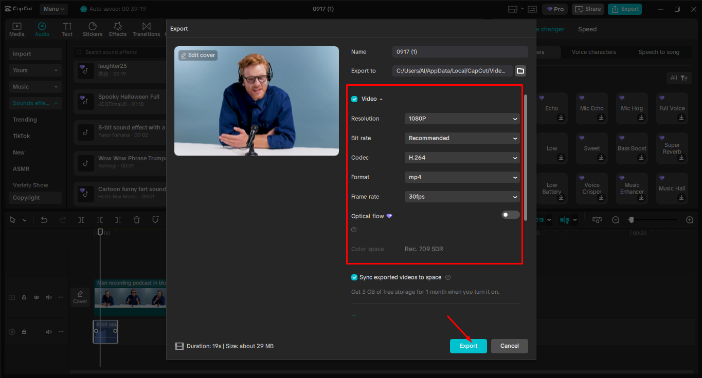 Exporting the media from the CapCut desktop video editor