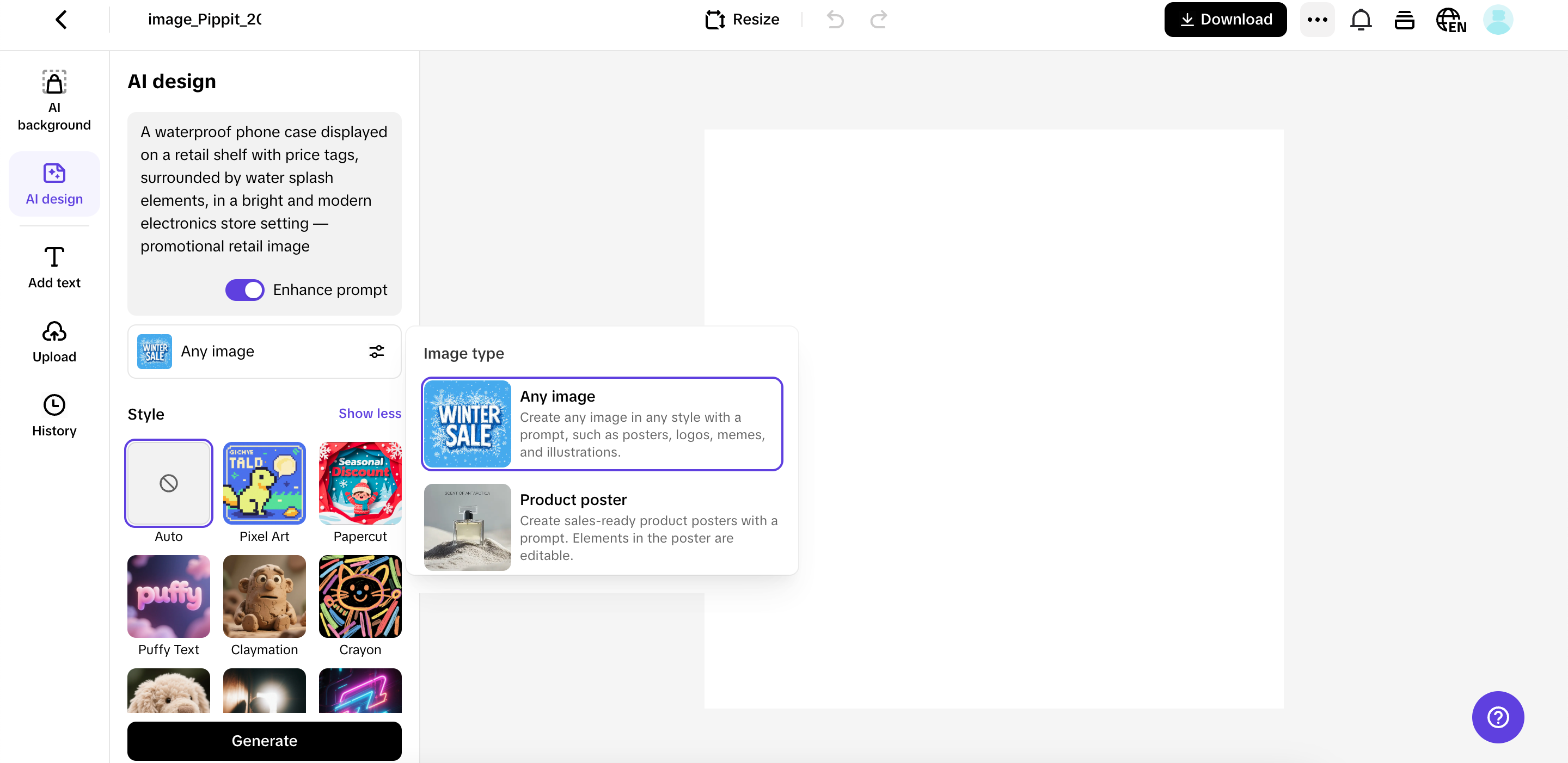 Enter prompts and generate