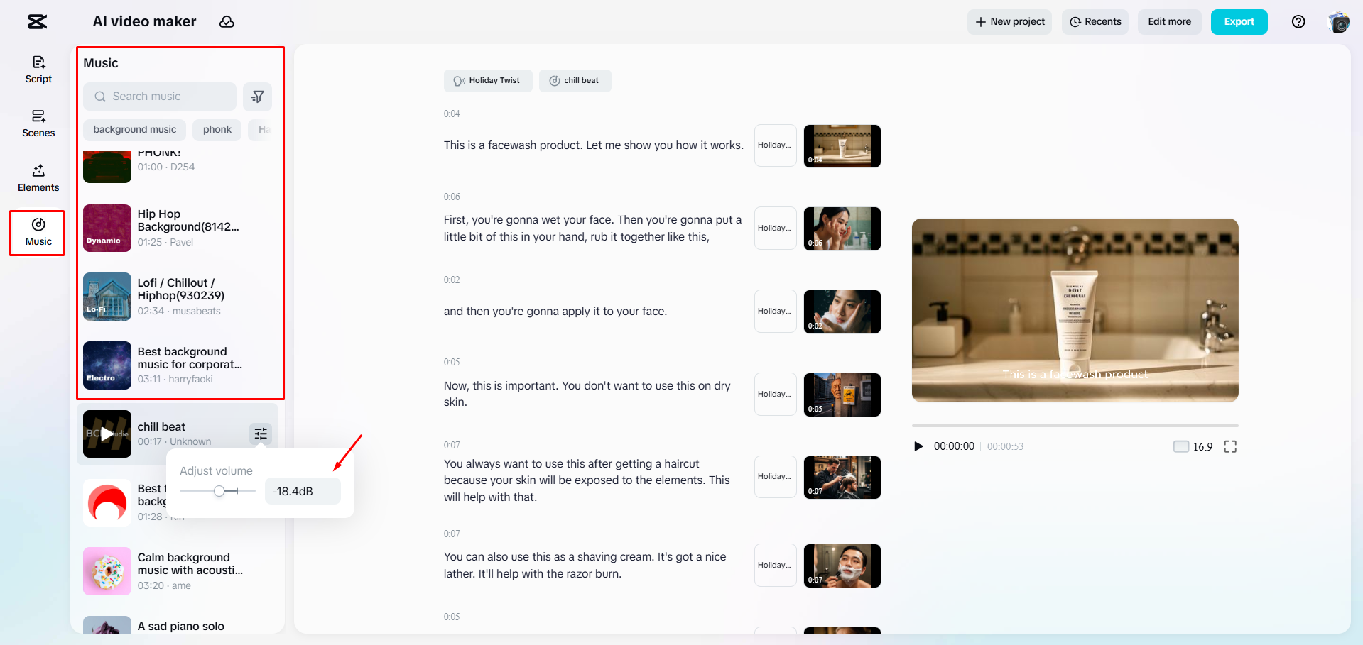 Hinzufügen von Hintergrundmusik zu einem Video mit CapCut Web