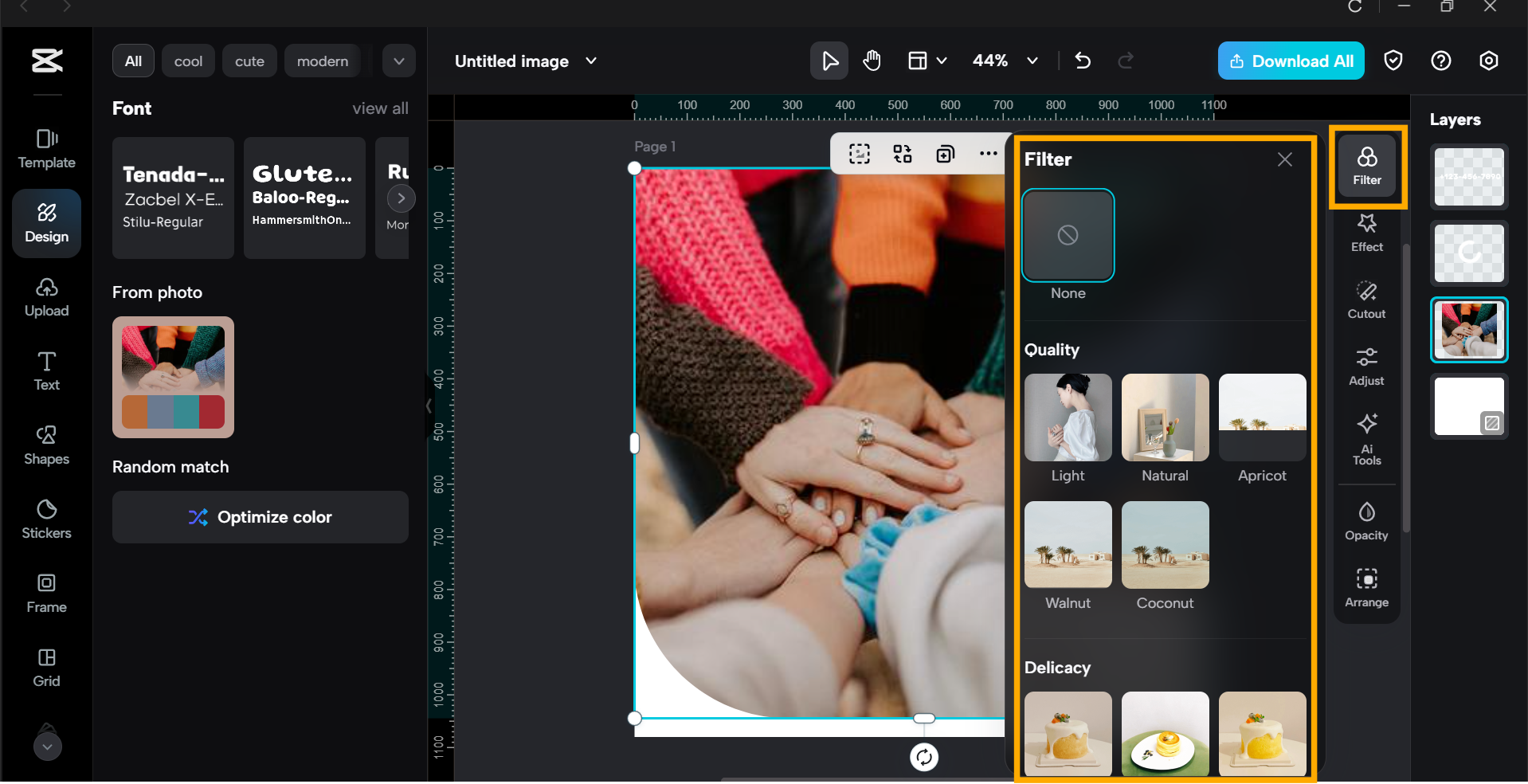 Editing a photo in CapCut — basic photo editor for PC