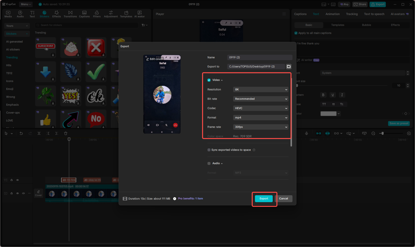 Exporter l'appel vidéo WhatsApp modifié