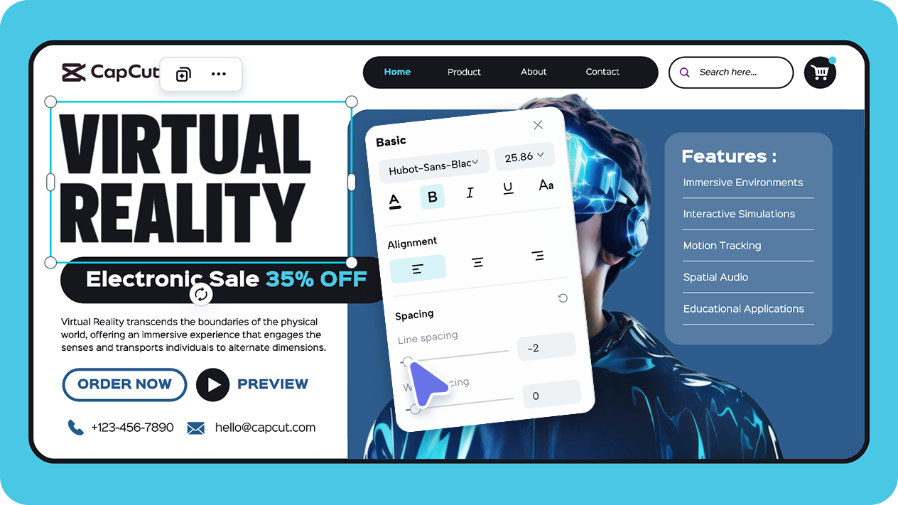 Custom fonts and elements with adjustable layout