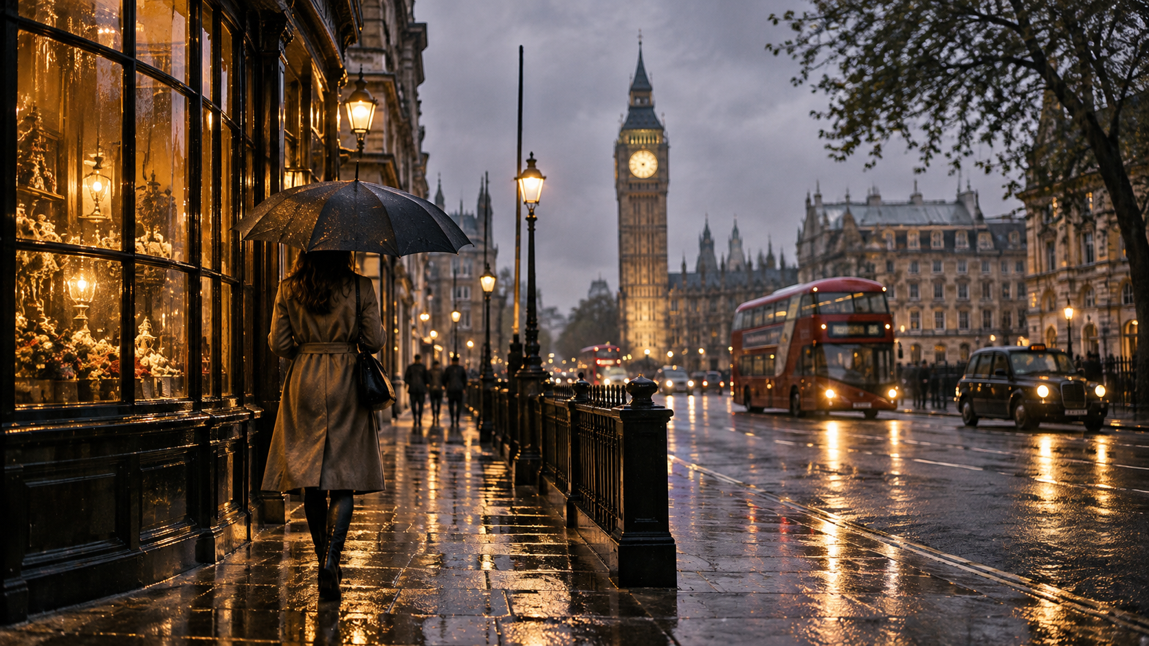 un risultato del prompt di riferimento della scena della città AI di Londra atmosferica