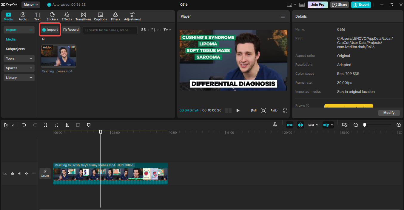 Importer la vidéo dans CapCut