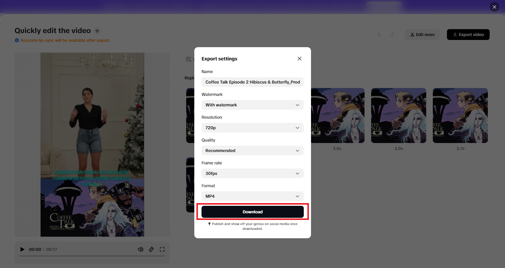 Export and publish your resultant video