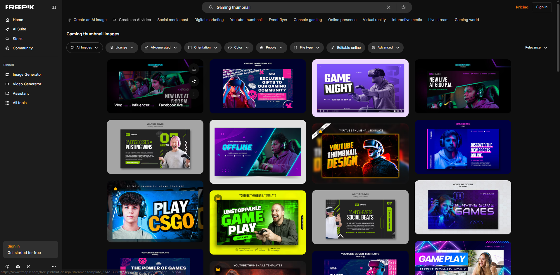 Interface of Freepik - another resource for gaming thumbnails