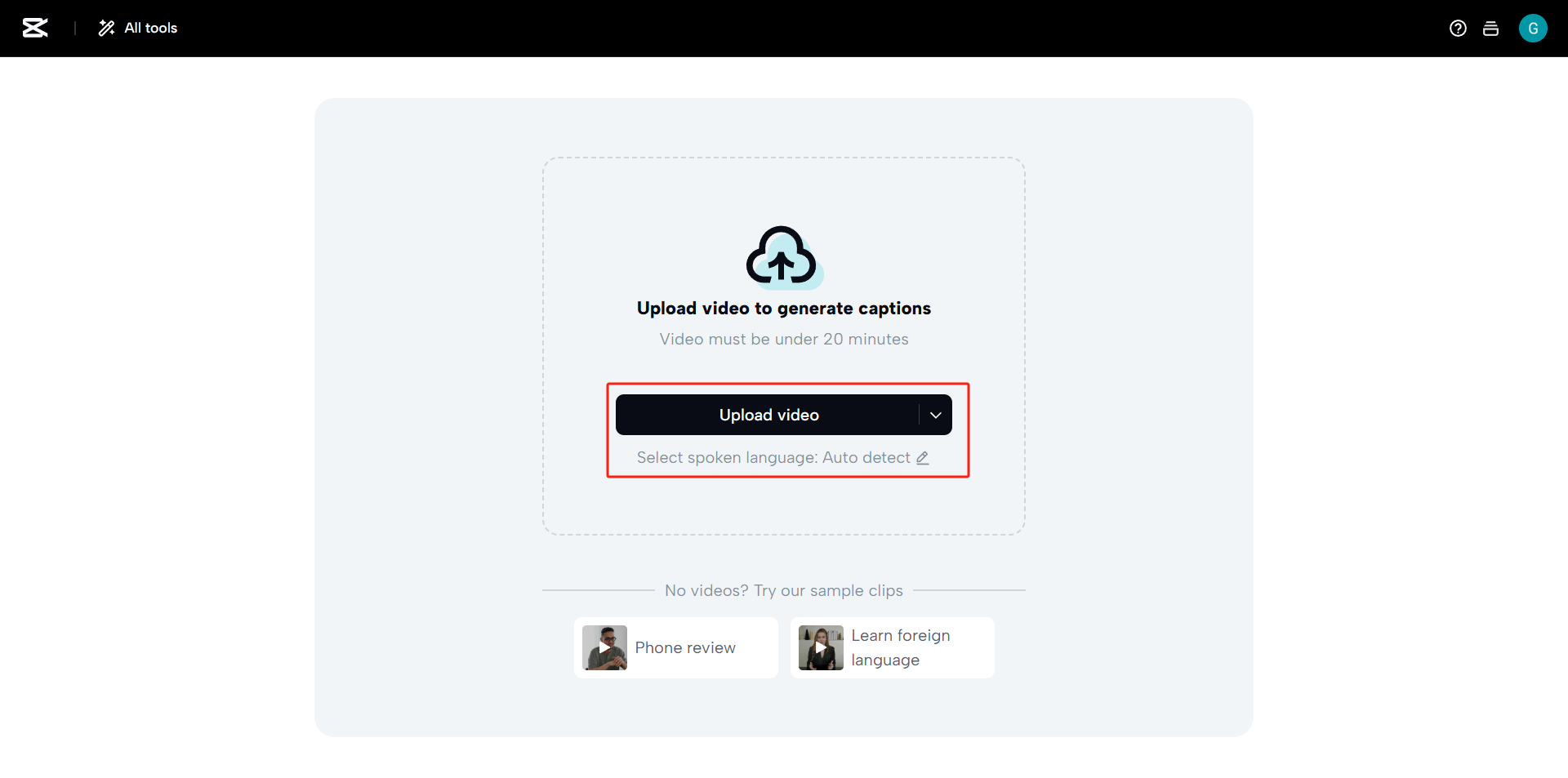 Click on "AI captions" and upload your video