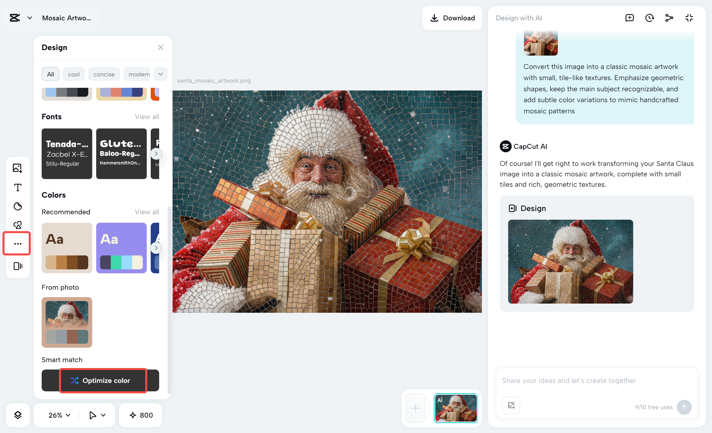 Transfering image style with CapCut's AI design