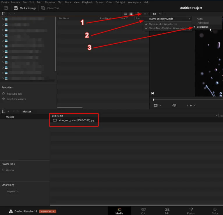A quick way to import image sequences in DaVinci Resolve