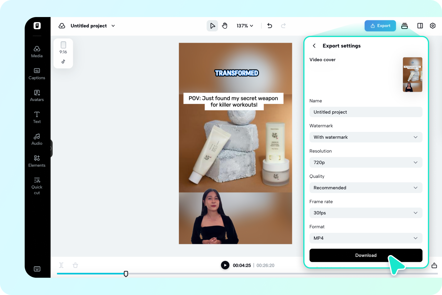 ส่งออกวิดีโอของคุณ